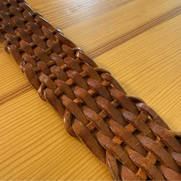 Women's Brown Leather Belt Woven Boho - Picture 4 of 9
